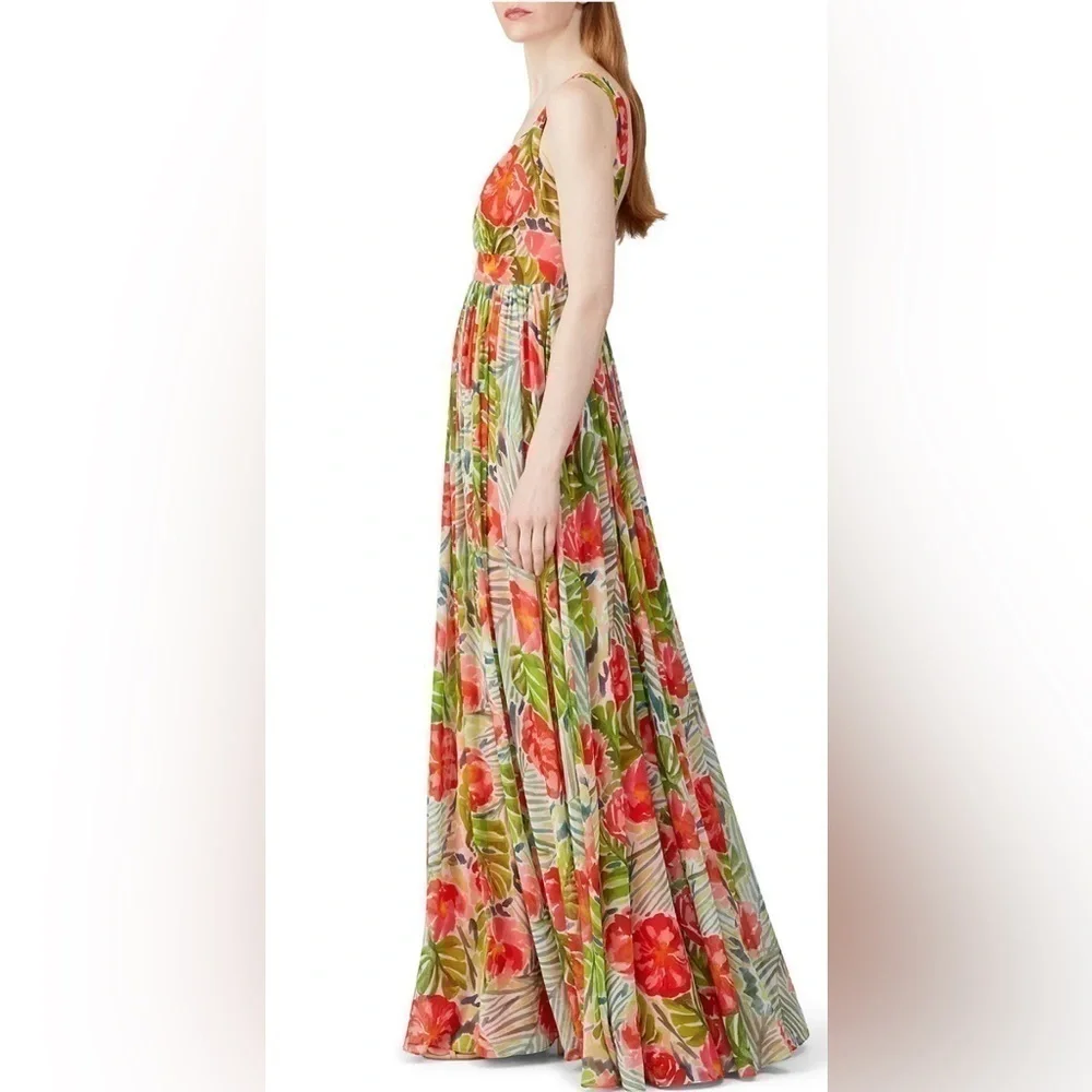 Badgley Mischka Green Floral maxi dress size 0-2 15” PTP
